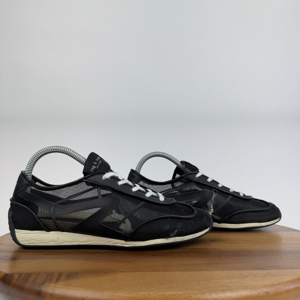 Womens Rag & Bone Mesh Retro Runner Sheer Black Casual Sneakers Shoes Size EU 37